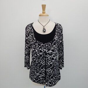 Brittany Black Womens 3/4 Sleeve Sequin Scoop Neck Blouse Top Size L Black White